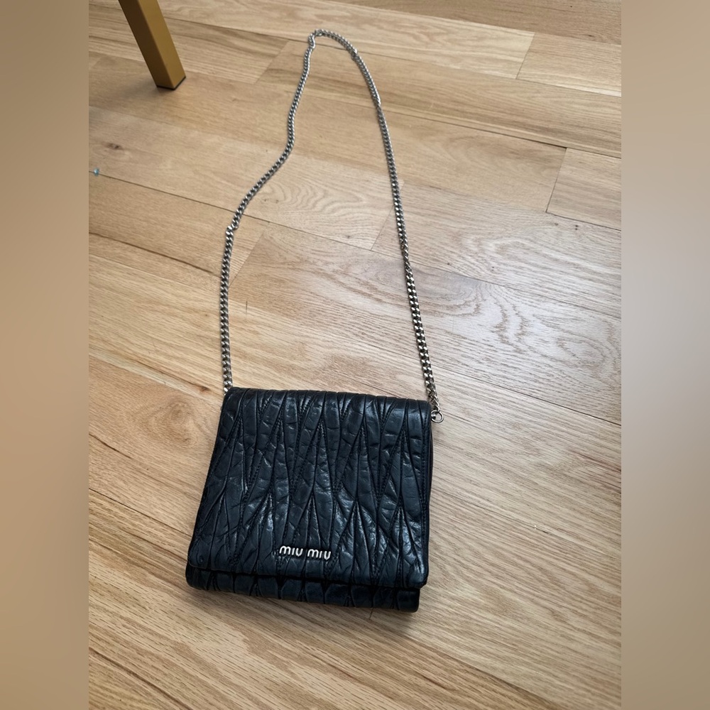Miu Miu Black Matelassé Leather Chain Crossbody Bag - Picture 3 of 7